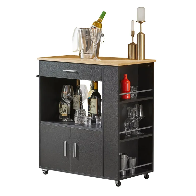 SoBuy FKW113-SCH Carrito de Servicio con Estantes Laterales Cajón Puertas y Toallero Negro