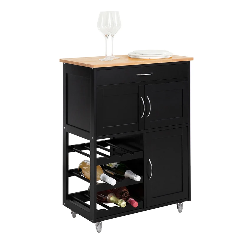 SoBuy FKW45-SCH Carrito de Cocina con 3 Puertas y 1 cajón Negro