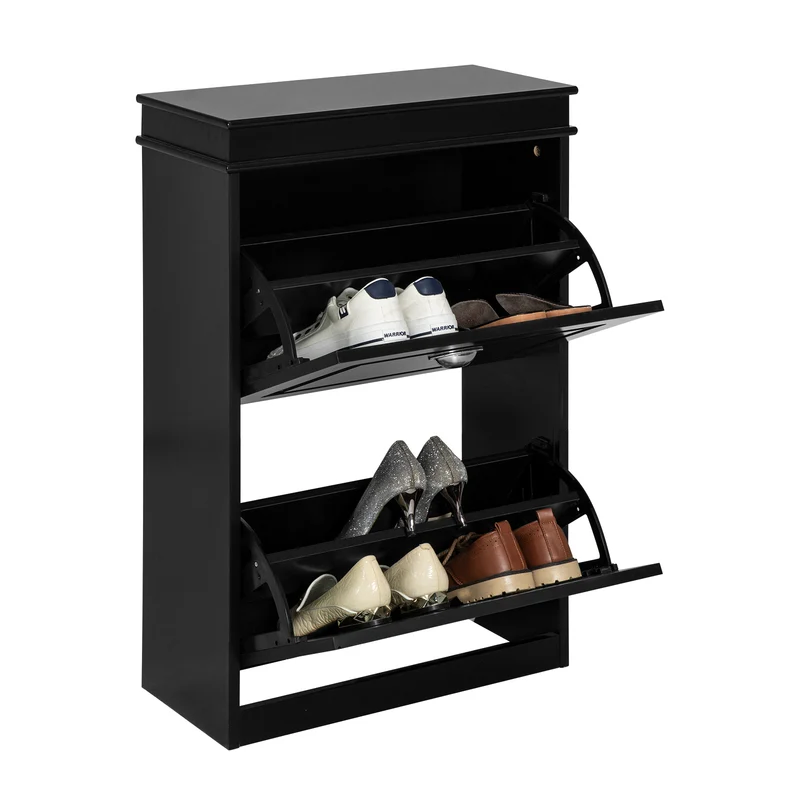 SoBuy FSR78-SCH Zapatero estrecho con 2 solapas Negro H83cm