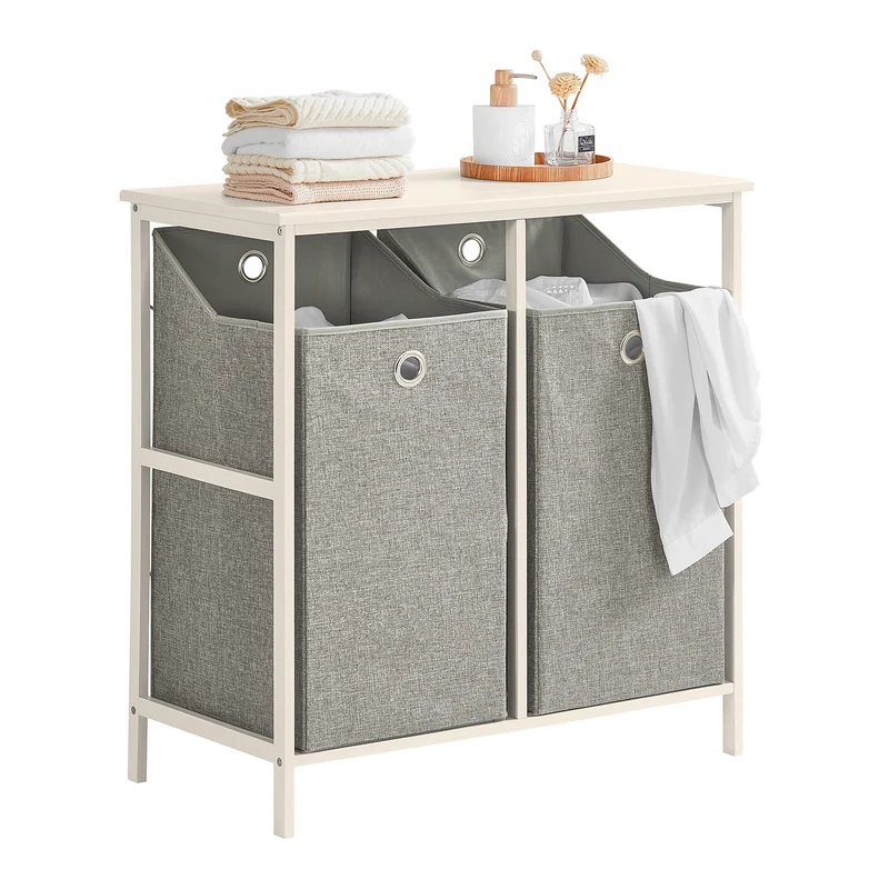 SoBuy BZR57-W Cesto para Ropa Sucia con 2 Compartimientos Gris