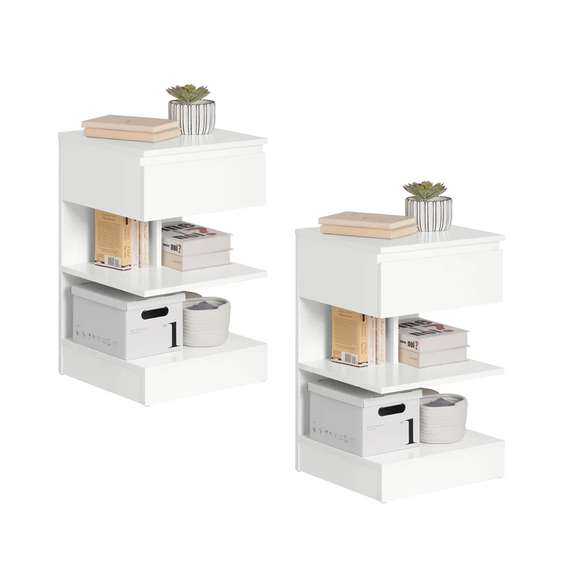 SoBuy FBT49-Wx2 Set de 2 Mesitas de Noche con 1 cajón y 2 estantes Blanco