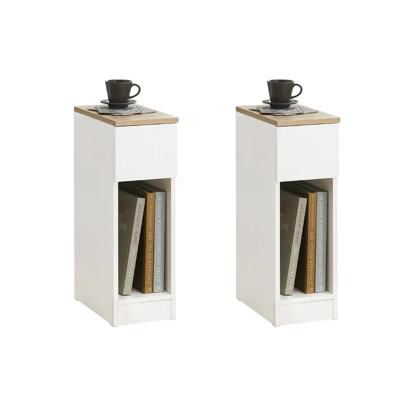 SoBuy FBT111-WNx2 Set de 2 Mesita de Noche con 1 cajón Blanco y Madera