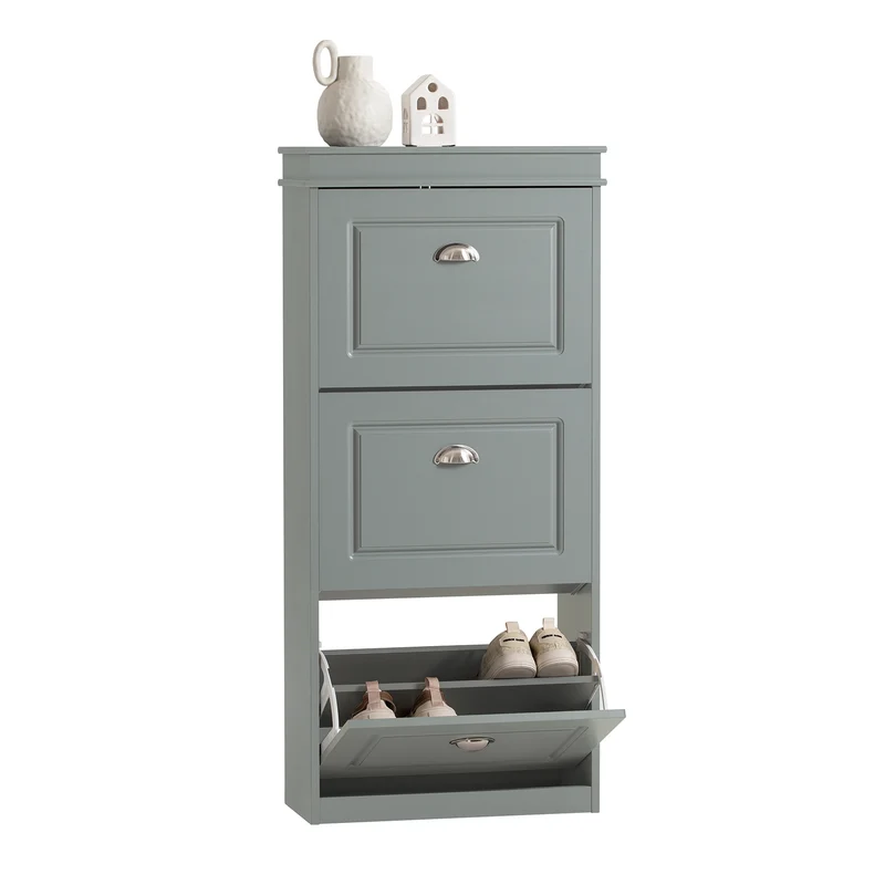 SoBuy FSR94-HG Zapatero Estrecho con 3 Solapas Gris 53 x 24 x 117 cm
