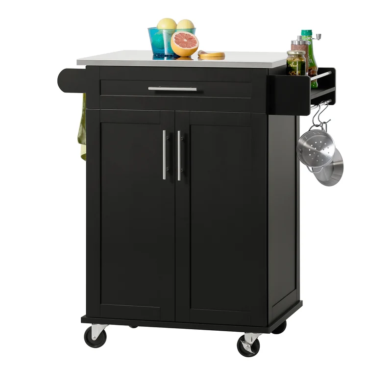 Preventa-SoBuy FKW110-SCH Carro de Cocina Multiusos con puerta y cajón Tablero de acero inoxidable