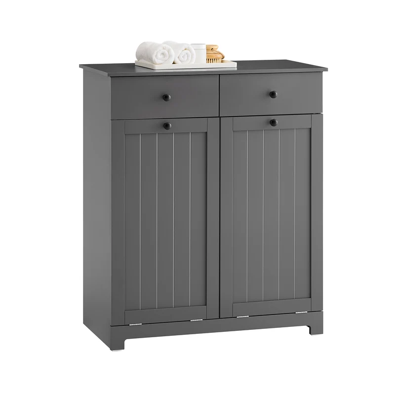 SoBuy BZR33-II-DG Armario baño Cesto para Ropa Sucia con 2 Cestos y 2 Cajones Gris