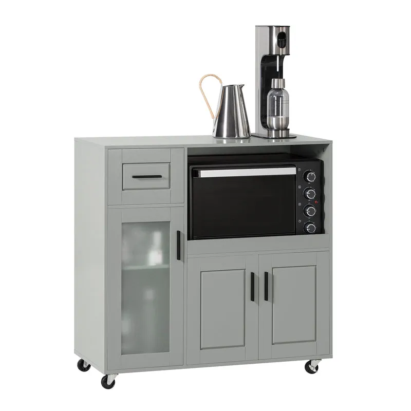 SoBuy FSB78-HG Aparador para Microondas con Ruedas 3 Puertas y un cajón Gris