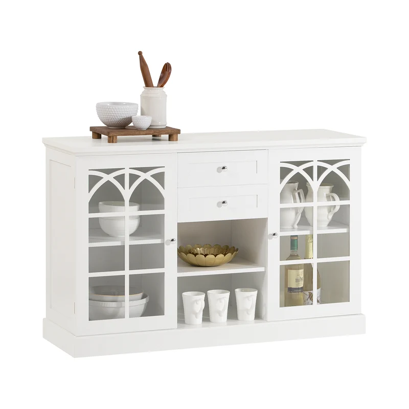 SoBuy FSB79-W Aparador Cocina Mueble Vitrina de Cristal con 2 Puertas y 2 Cajones Blanco