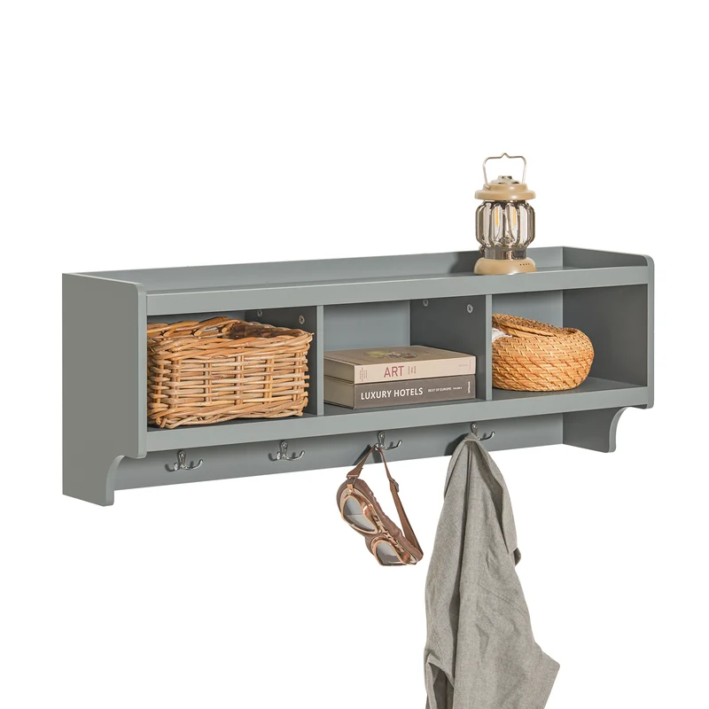 SoBuy FHK28-HG Perchero de Pared con 4 Ganchos y 3 cajones
