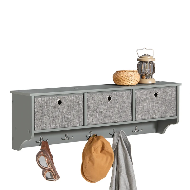 SoBuy FRG282-HG Perchero moderno de pared con 5 Ganchos y 3 cajones