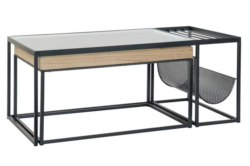 MESA CENTRO SET 2 METAL CRISTAL 110X60X45 NATURAL