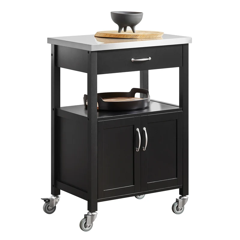 SoBuy FKW22-SCH Carrito de Servir móvil con 2 Puertas y 1 cajón Negro