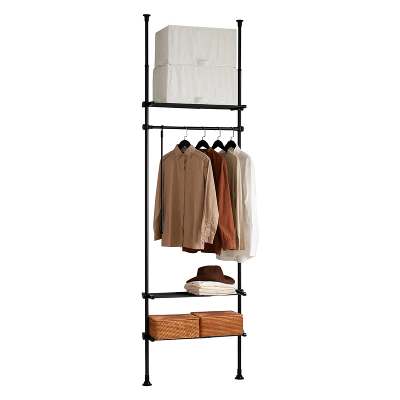 SoBuy KLS07-SCH Perchero de Ropa con 1 Barras y 3 baldas Negro H233-295cm