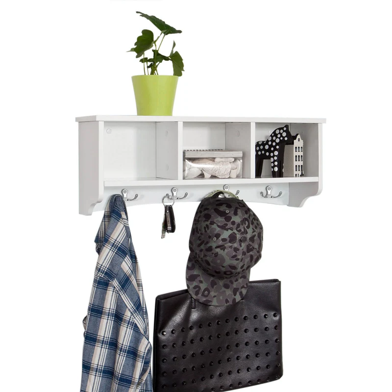SoBuy FRG48-W Perchero de pared con 3 compartimentos y 4 ganchos Dobles Blanco