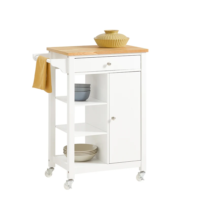 SoBuy FKW46-WN Carrito de Cocina con 3 Estantes 1 Puerta y 1 cajón