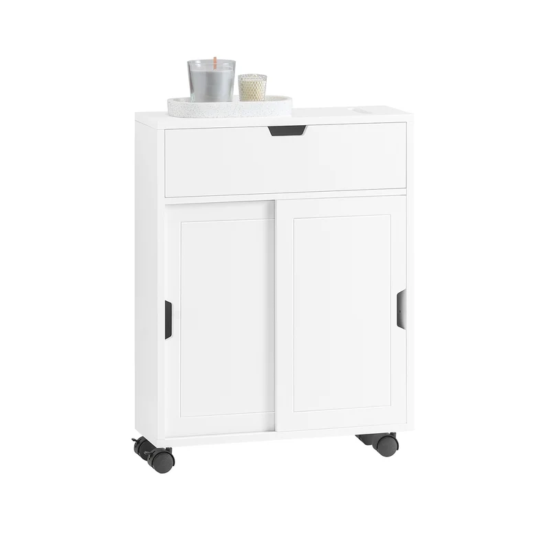 SoBuy BZR31-W Armario Auxiliar Baño con 2 Puertas y 1 cajón Blanco