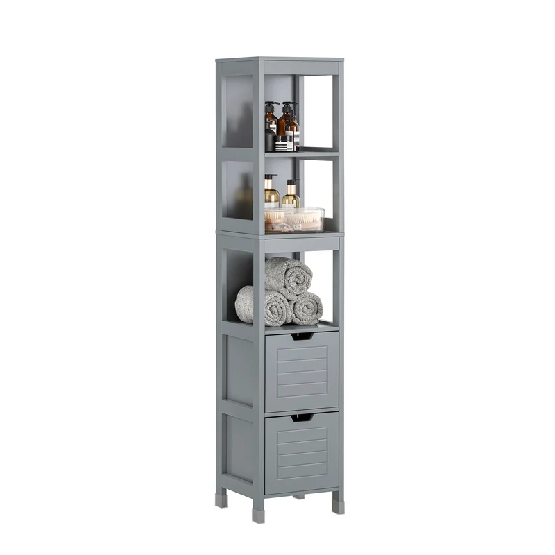 SoBuy FRG126-SG Armario alto de Baño con 3 Estantes y 2 cajones Gris