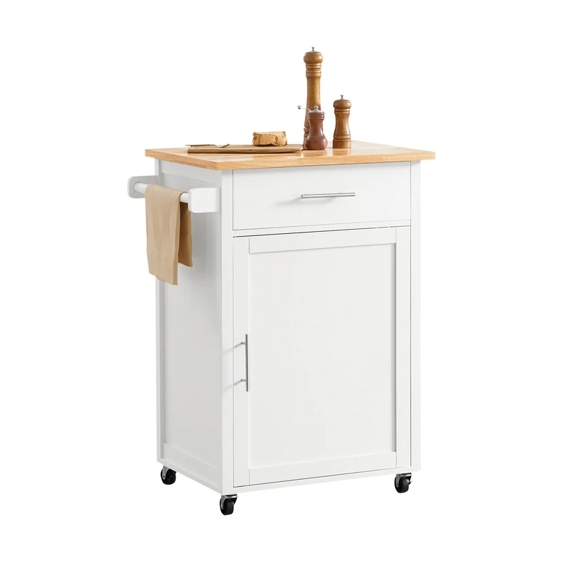 SoBuy FKW102-WN Carrito Auxiliar con 1 cajón y 1 Puerta Blanco y Natural