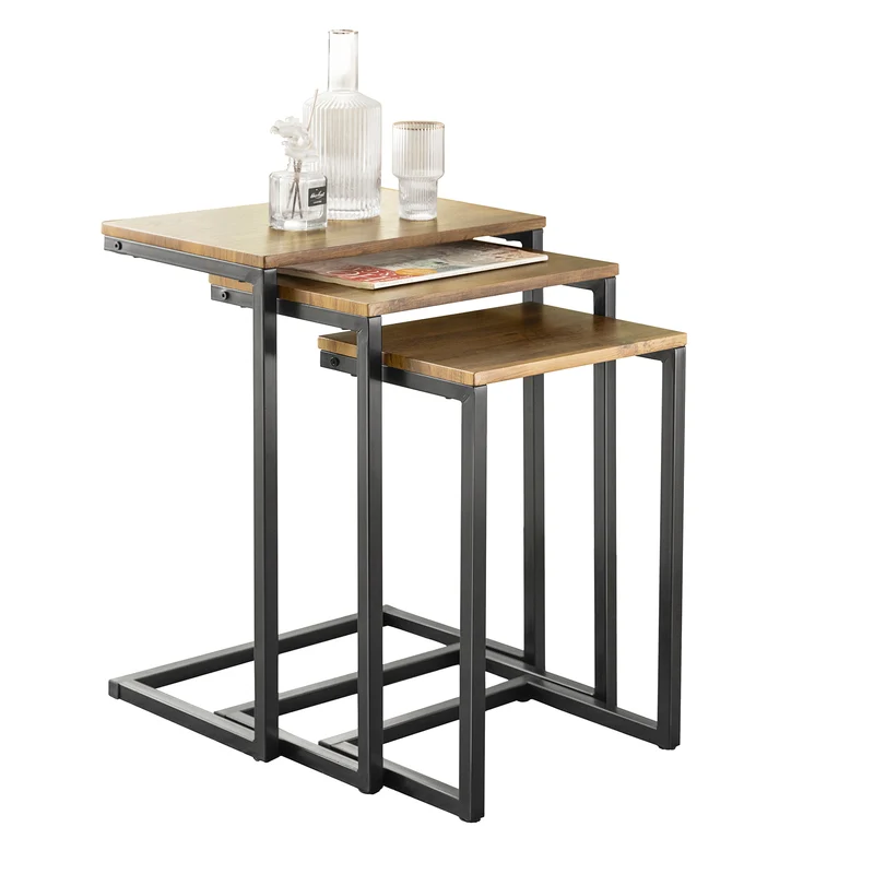 SoBuy FBT102-F Juego de 3 Mesas Auxiliares para Salón Madera