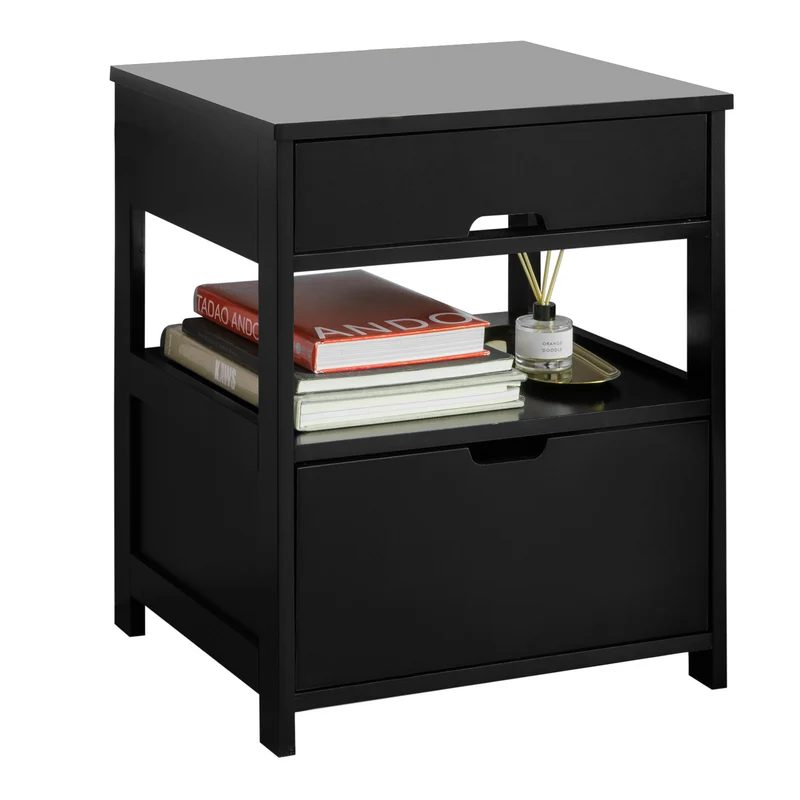 SoBuy FRG258-SCH Mesa Auxiliar con 2 cajones Negro