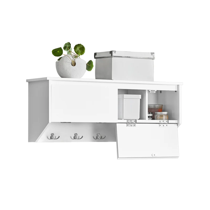 SoBuy FHK24-W Perchero de Pared con 2 Puertas y 5 Ganchos
