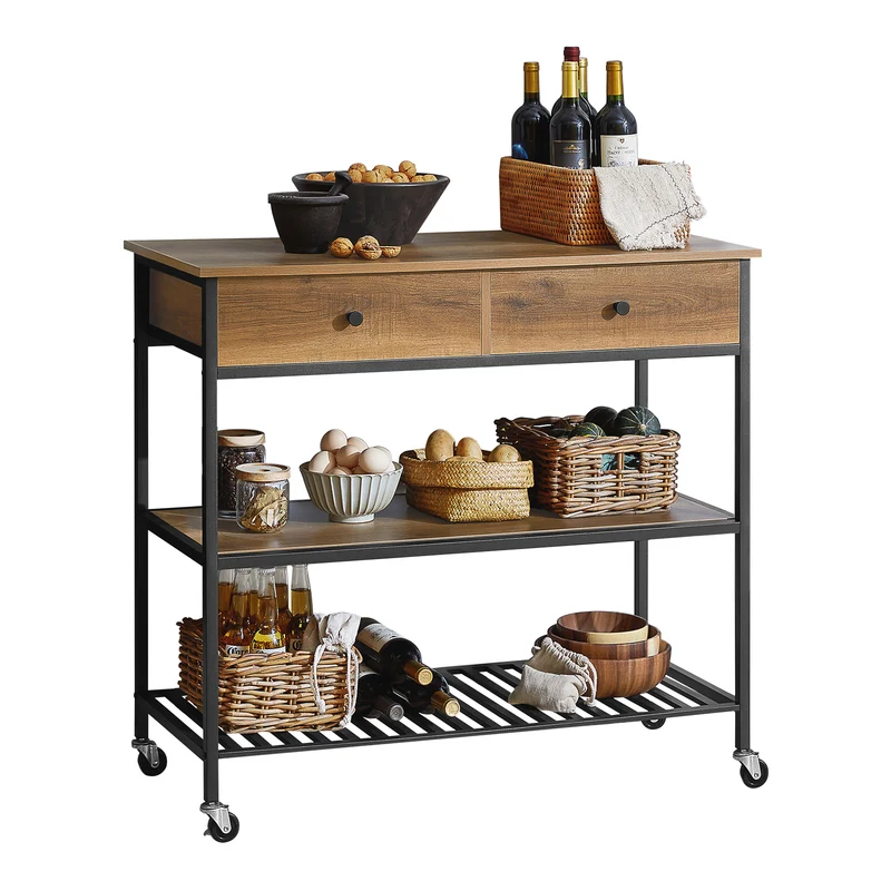 SoBuy FKW112-PF Carro de Cocina 100cm con Ruedas 2 Estantes y 2 Cajones Natural