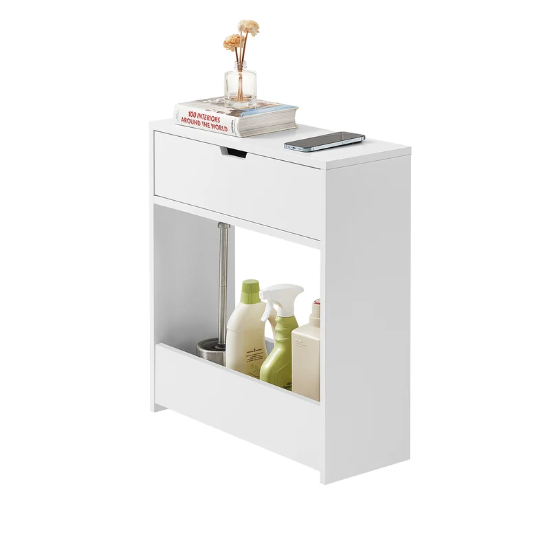 SoBuy BZR48-W Armario de Baño con 1 cajón y 1 Bandeja Blanco