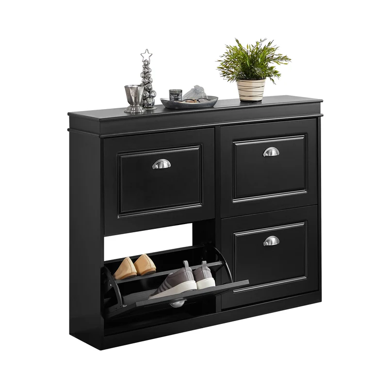 SoBuy FSR79-SCH Zapatero con 4 Puertas Negro