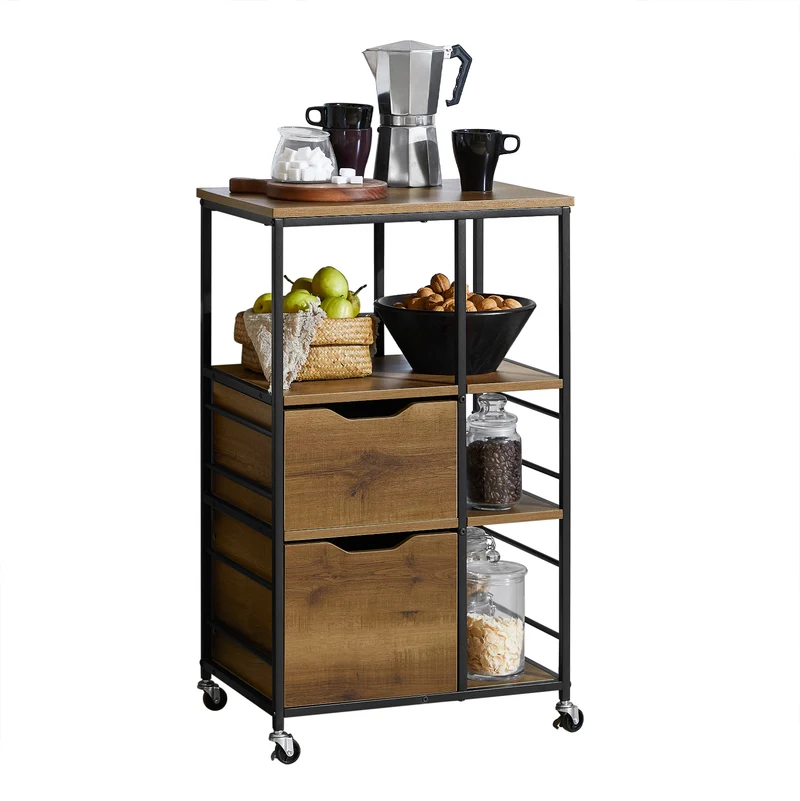 SoBuy FKW111-PF Carro cocina con Ruedas y 3 cajones y 3 Estantes Madera Vintage