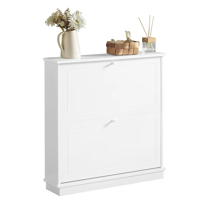 SoBuy FSR99-W Zapatero estrecho con 2 solapas fondo 18 cm Blanco
