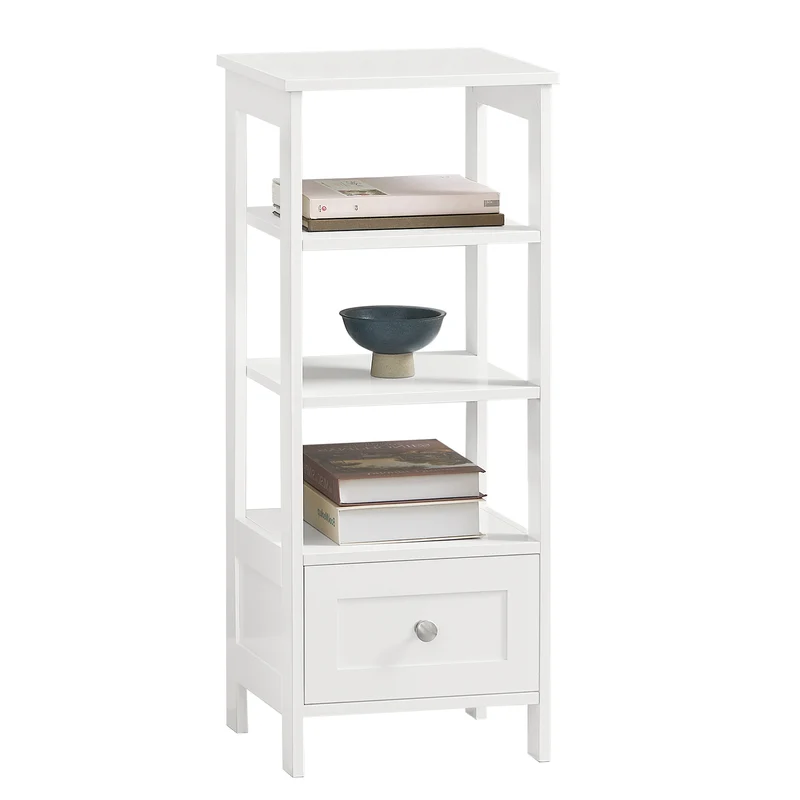 SoBuy FBT91-W Mesa Auxiliar Alta con 1 cajón y 3 Niveles Blanco