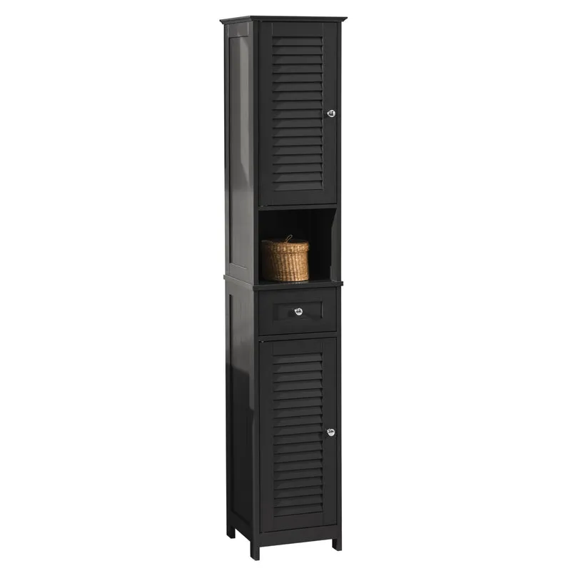 SoBuy FRG236-DG Armario alto de Baño 2 Puertas y 1 cajón Gris