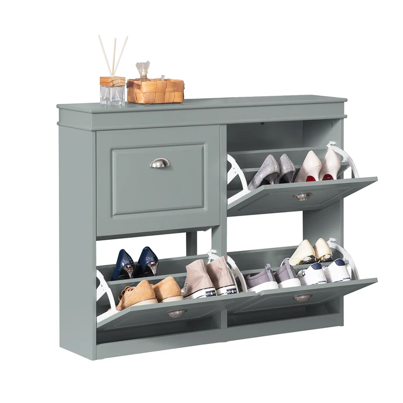 SoBuy FSR79-HG Zapatero estrecho con 4 solapas Gris