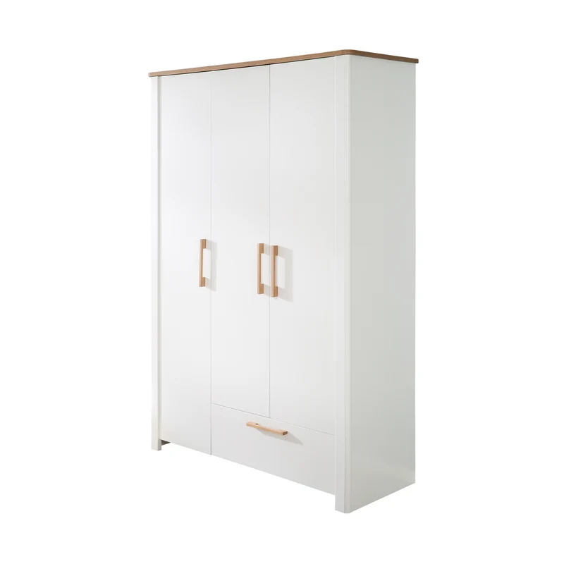 Kleiderschrank 'Ava' 3-trg. in weiß, mit Deckplatte in 'Artisan Eiche‘, HxBxT: 200 x 137 x 53 cm