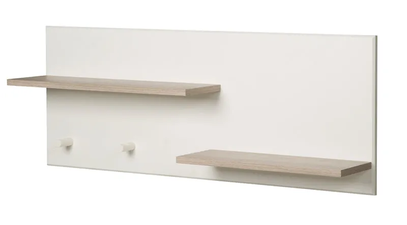 Wandregal 'Felicia', Wandboard über Wickelkommode, 2 Ablagen, 2 Haken, weiß/ Luna Elm