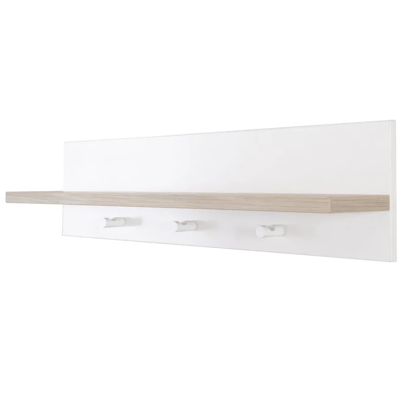 Universal-Wandgarderobe 'Moritz', mit Garderobenhaken und Ablage, weiß/Luna Elm