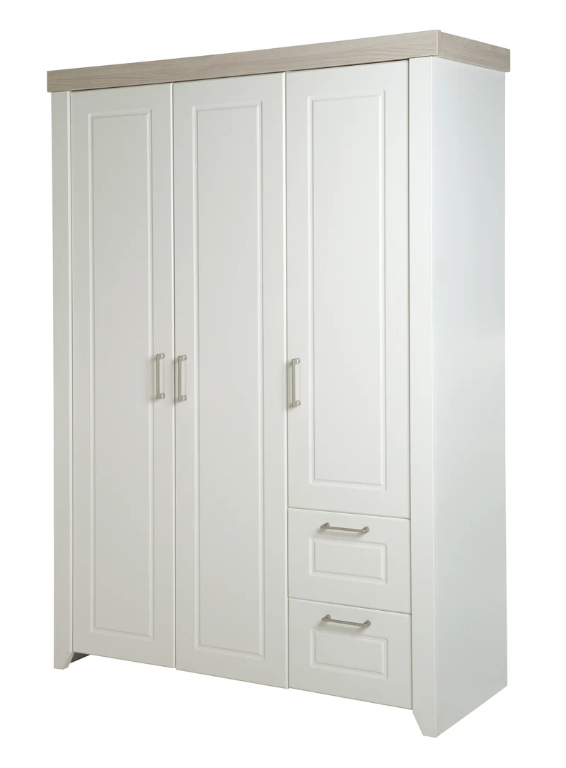 Kleiderschrank 'Felicia', 3-türiger Schrank, 2 Schubladen, Landhausstil, weiß