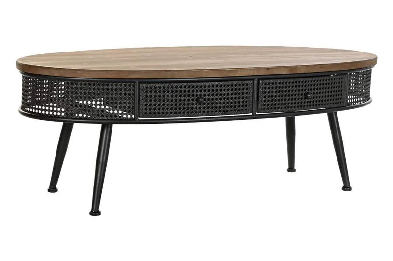MESA CENTRO ABETO METAL 120X58X42 2 CAJONES NEGRO
