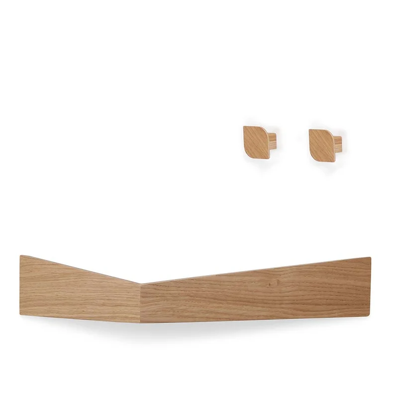 Pelican L Wall Shelf and two Cielo Wall Hooks · Oak