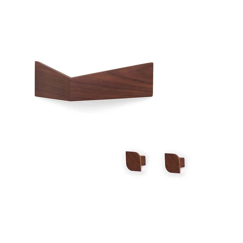 Pelican S Wall Shelf and two Cielo Wall Hooks · Walnut