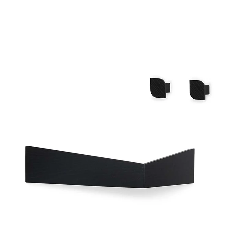 Pelican M Wall Shelf and two Cielo Wall Hooks · Black