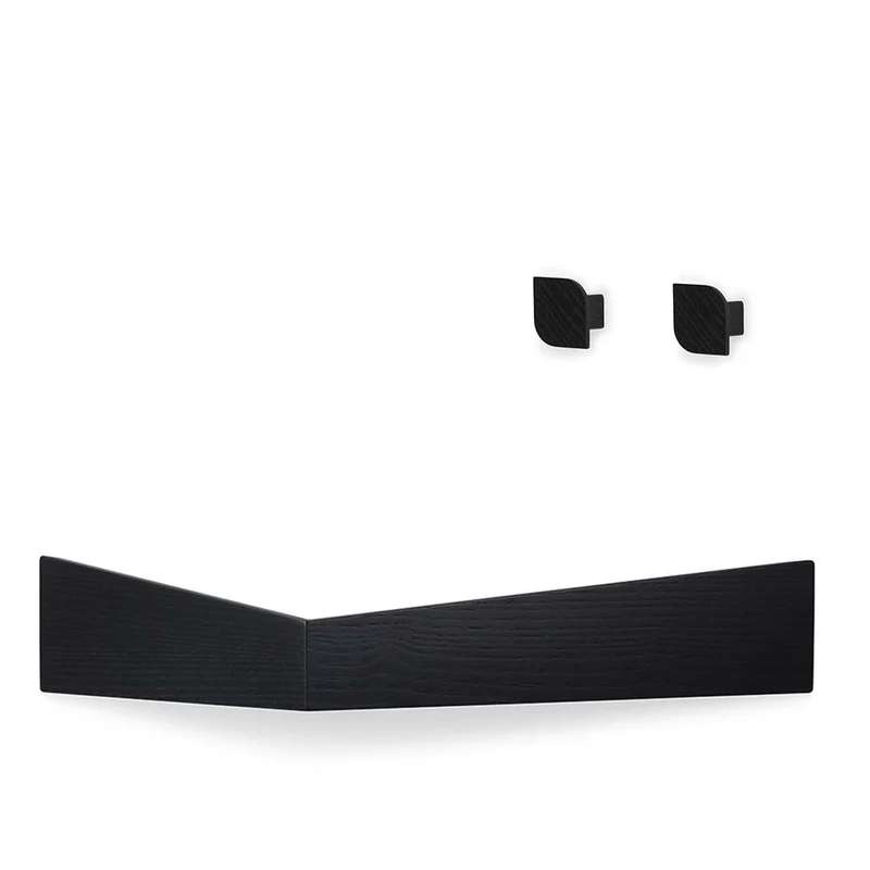 Pelican L Wall Shelf and two Cielo Wall Hooks · Black