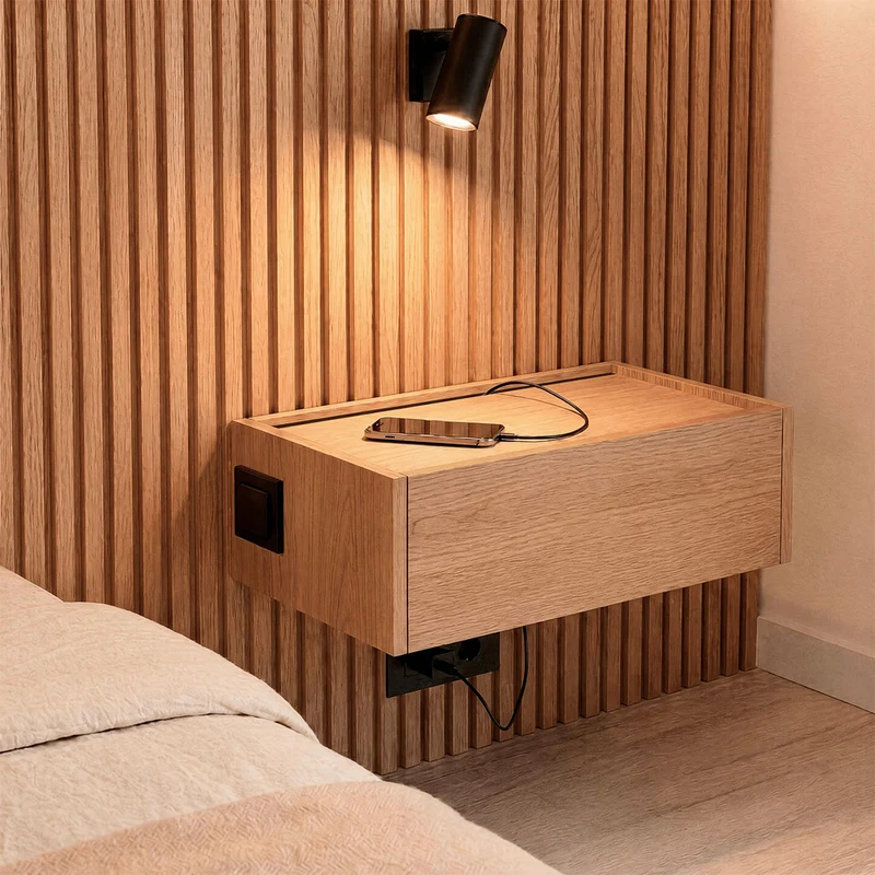 Stoa Made-to-Measure Headboard with Floating Bedside Tables · Oak Decor - 150 cm Bed