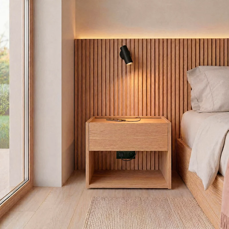 Stoa Headboard with Bedside Tables · Natural Oak - 200 cm Bed
