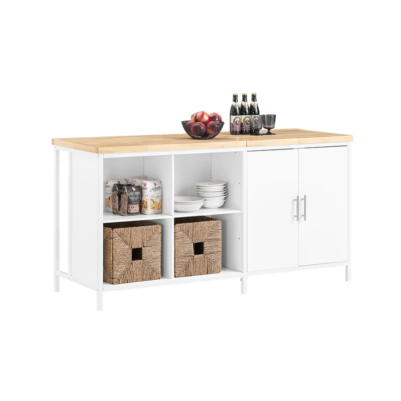 SoBuy KNL09-WN Aparador de Cocina 170cm 3-en-1 con Encimera 2 Puertas y 6 Estantes Blanco Natural