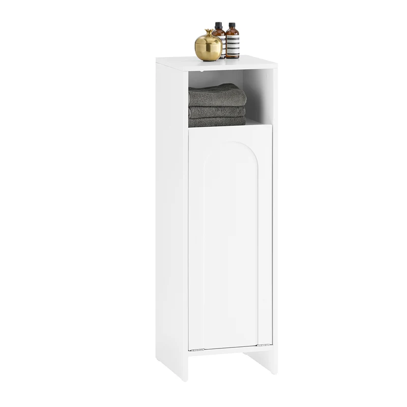 SoBuy BZR161-W Mueble para Ropa Sucia con 1 Cesto y 1 Estante Abierto Blanco