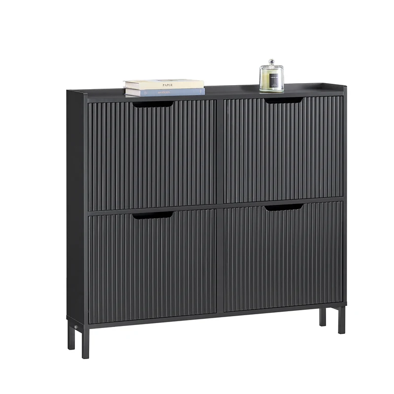 SoBuy FSR177-L-SCH Organizador para Zapatos con 4 Solapas Negro 100 x 19 x 91 cm