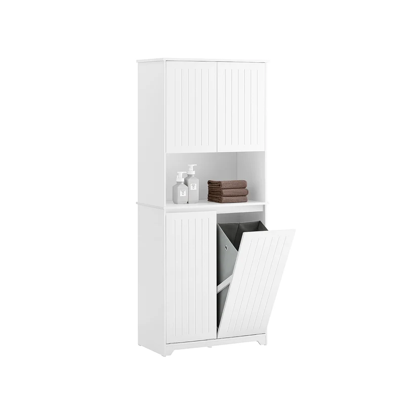 SoBuy BZR150-W Mueble Columna de Baño con 2 cesto de ropa y 1 Compartimento Blanco