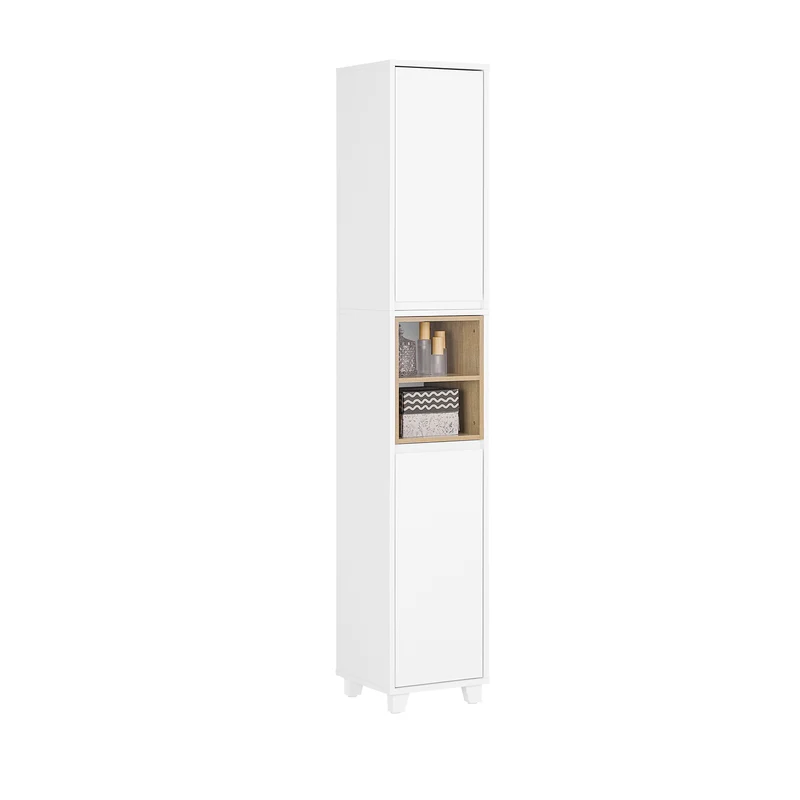 SoBuy BZR147-W Armario alto para Baño con 2 Compartimentos 2 puertas Blanco