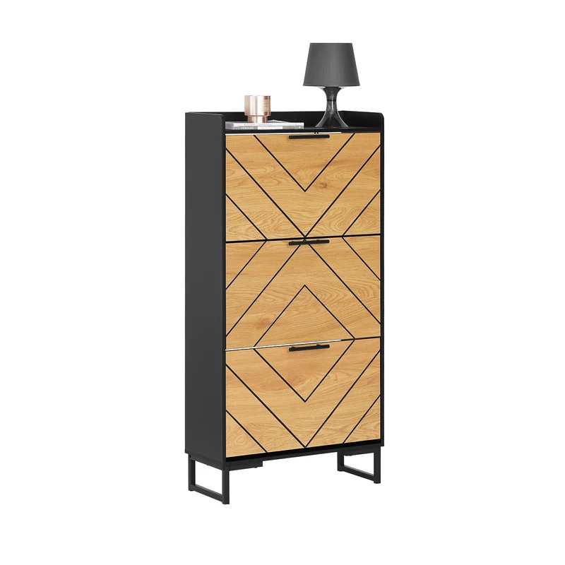 SoBuy FSR164-SCH Zapatero Estrecho con 3 Solapas Negro y Natural 62x24x125 cm