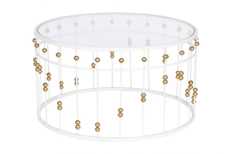 MESA CENTRO METAL CRISTAL 82X82X45 BLANCO